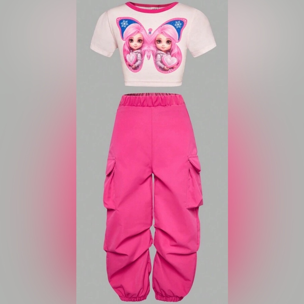 BNIB YOUNG GIRLS 2 pc PRINT TSHIRT AND PINK JOGGERS COMBO SET 6 Y ADORABLE